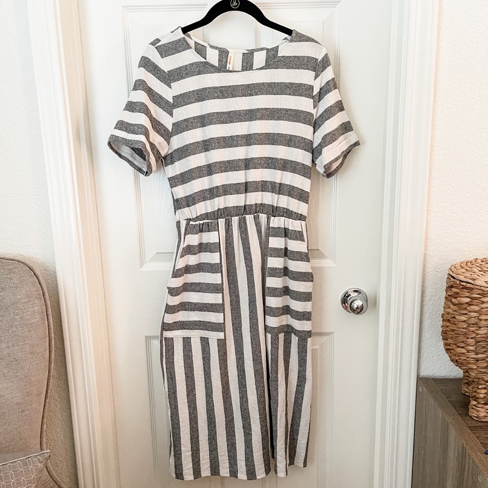 Gray and white dress
